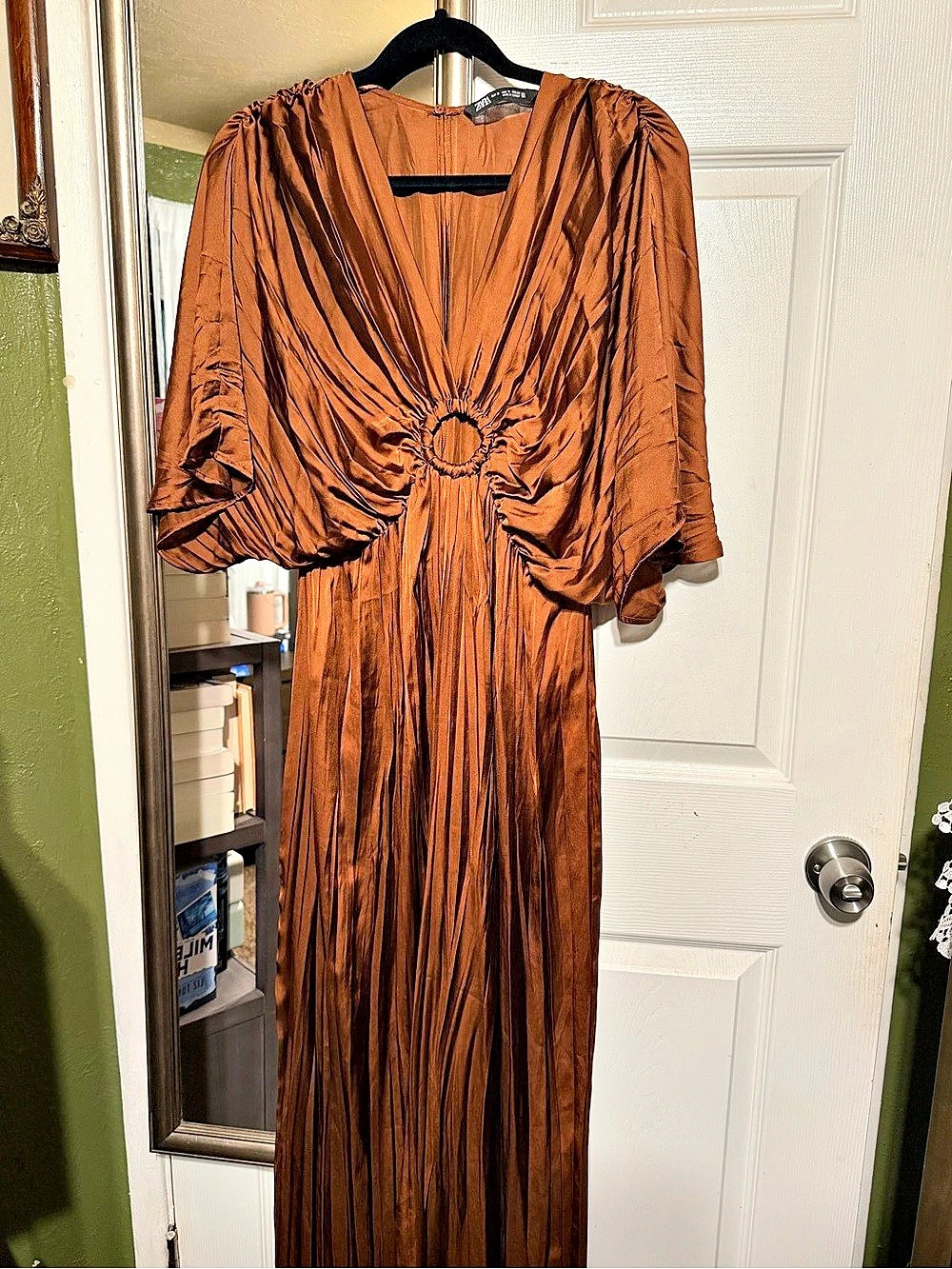 Zara Ruched Wide Leg Jumpsuit in Brown Size Medium